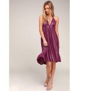 Lulu’s Charlize Magenta Striped Halter MIDI Dress